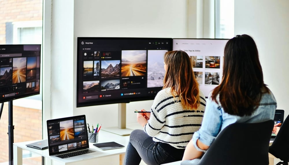 Women working on digital advertising projects at home