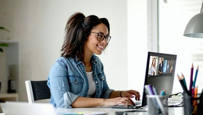 Empowered woman working from home on digital advertising projects